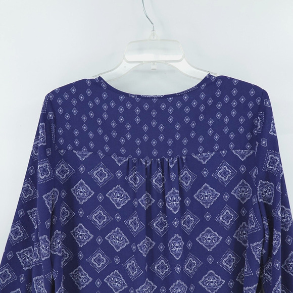 NYDJ Peasant Top Womens Small Blue Geo Print Flowy Boho Chic - Picture 7 of 14